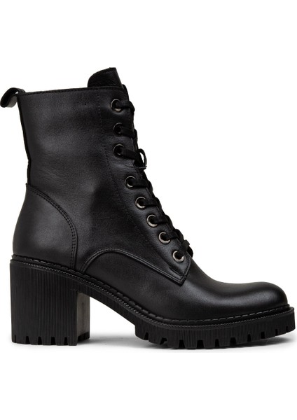 Kadın Siyah Hakiki Deri Topuklu Postal Bot - 61970ZSYHC01