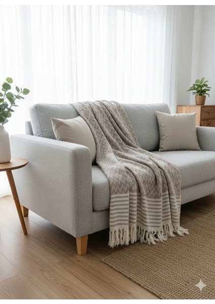 Çok Amaçlı Örtü | Pike- Koltuk Şalı-Masa Örtüsü-Tv Battaniyesi | Dekor Desenli Püsküllü (170X210)