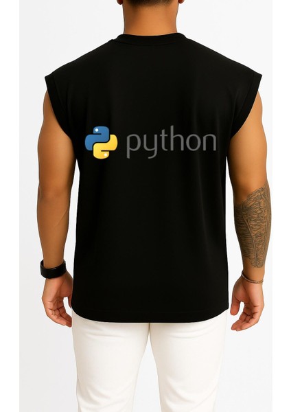 Oversize Python Programming Language Cep ve Sırt Tasarımlı Atlet fiyatları