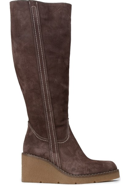 Kadın Hakiki Süet Kahverengi Dolgu Topuk Çizme - 61206ZKHVC01