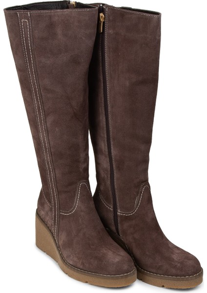 Kadın Hakiki Süet Kahverengi Dolgu Topuk Çizme - 61206ZKHVC01 modelleri