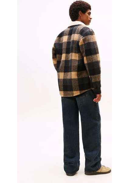 Erkek Regular Kalıp Pelüş Yakalı Kareli Gömlek Ceket - Siyah/kahverengi modelleri