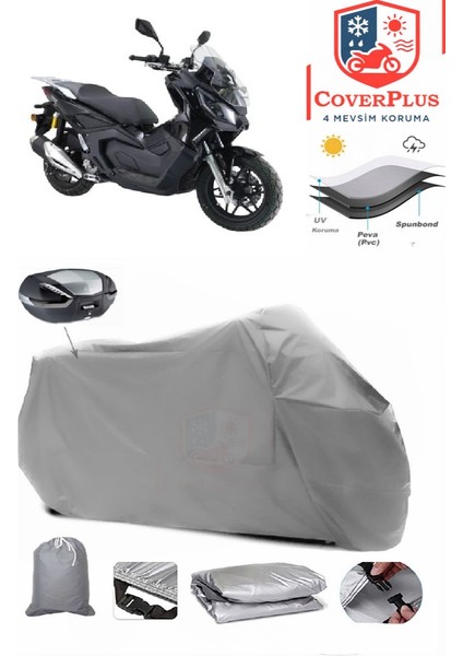 Kanuni Seha 125 Arka Çanta Uyumlu (Gri) Motorsiket Brandası Motor Örtüsü Çadır Su Geçirmez Motosiklet Kılıfı Motor Brandası