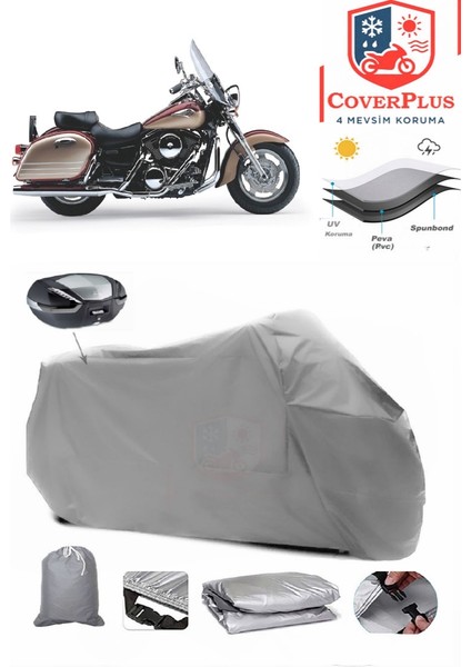 Kawasaki Vn 1500 Arka Çanta Uyumlu (Gri) Motorsiket Brandası Motor Örtüsü Çadır Su Geçirmez Motosiklet Kılıfı Motor Brandası