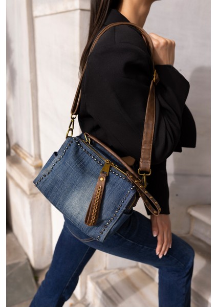 Linda Kadin Kot Denim Taş Detay Ister Çapraz Aski Ister Omuz Askili Ithal Kot Çanta