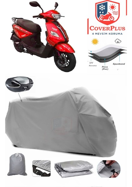 Kral Motor Kr-44 Loyal 50 Arka Çanta Uyumlu (Gri) Motorsiket Brandası Motor Örtüsü Çadır Su Geçirmez Motosiklet Kılıfı Motor Brandası