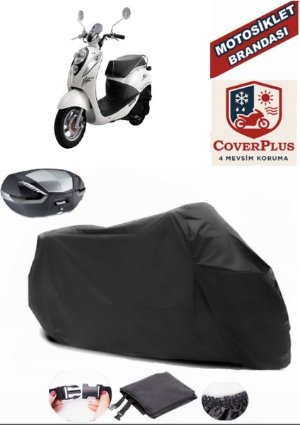 Sym Mio 100 Siyah Arka Çanta Uyumlu Motorsiket Brandası Motor Örtüsü Çadır Su Geçirmez Motosiklet Kılıfı Motor Brandası