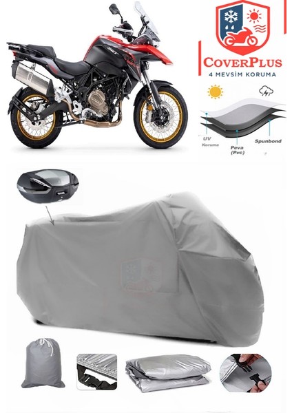 Qj SRT700 x Motor Brandası Gri Arka Çanta Uyumlu Motorsiket Brandası Motor Örtüsü Çadır Su Geçirmez Motosiklet Kılıfı Motor Brandası