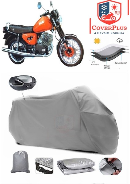 Mz Etz 251 Arka Çanta Uyumlu (Gri) Motorsiket Brandası Motor Örtüsü Çadır Su Geçirmez Motosiklet Kılıfı Motor Brandası