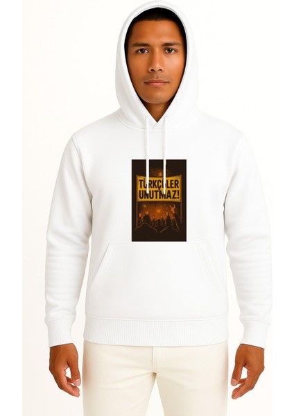 Kapüşonlu Türkçüler Unutmaz Bozkurt Göğüs Tasarımlı Unisex Sweatshirt