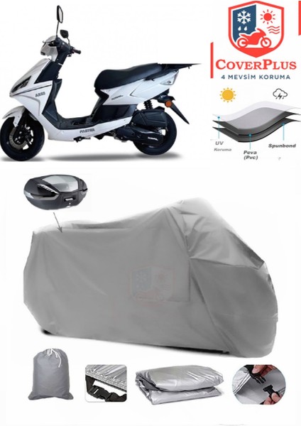 Kral Motor Ares 125 Motor Brandası Gri Arka Çanta Uyumlu Motorsiket Brandası Motor Örtüsü Çadır Su Geçirmez Motosiklet Kılıfı Motor Brandası