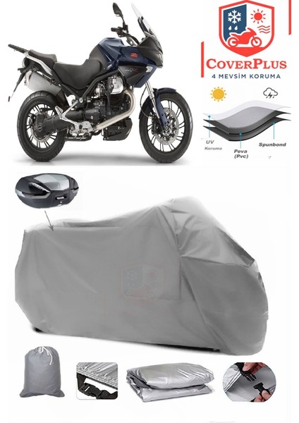 Moto Guzzi Stelvio 1200 4V Arka Çanta Uyumlu (Gri) Motorsiket Brandası Motor Örtüsü Çadır Su Geçirmez Motosiklet Kılıfı Motor Brandası