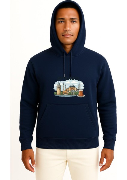 Kapüşonlu Istanbul - Ayasofya Camii ve Çay Göğüs Tasarımlı Unisex Sweatshirt