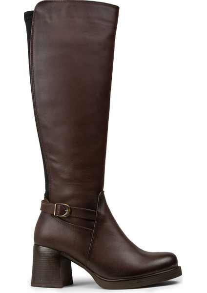 Kadın Kahverengi Hakiki Deri Fermuarlı Çizme - M3102ZKHVC01