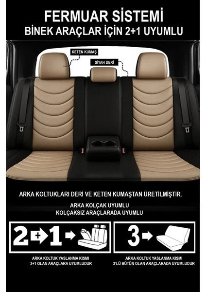 Cadillac Ats Sedan 2.0 (276 Hp) Start/stop 2016 Trend Serisi Uyumlu Keten Oto Koltuk Kılıfı Bej indirimleri