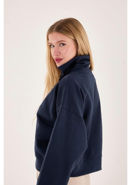%100 Pamuk Fermuarlı Yüksek Yakalı Kadın Sweatshirt fiyatları