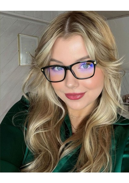 Kona Siyah Dikdörtgen Unisex Kadın Erkek Mavi Işık Korumalı Gözlük