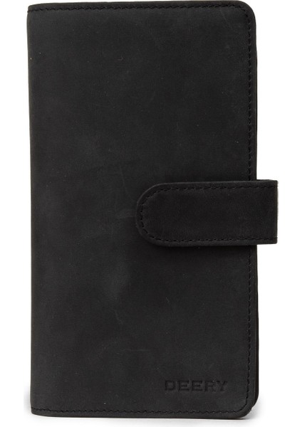 Erkek Hakiki Nubuk Siyah Telefon Bölmeli Dikey Cüzdan - 00803MSYHZ01