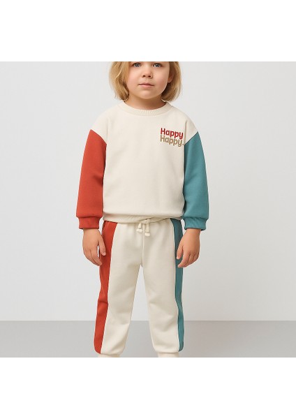 Yeni Sezon Happy Baskılı Alt Üst Takım Ekru