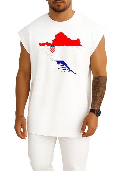 Oversize Hırvatistan Haritası Göğüs Tasarımlı Atlet