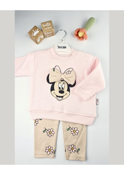 Kız Bebek Fiyonklu Karakter Baskılı 2’li Takım – Pudra / Gül Kurusu / Yavruağzı (6–24 Ay) fiyatları