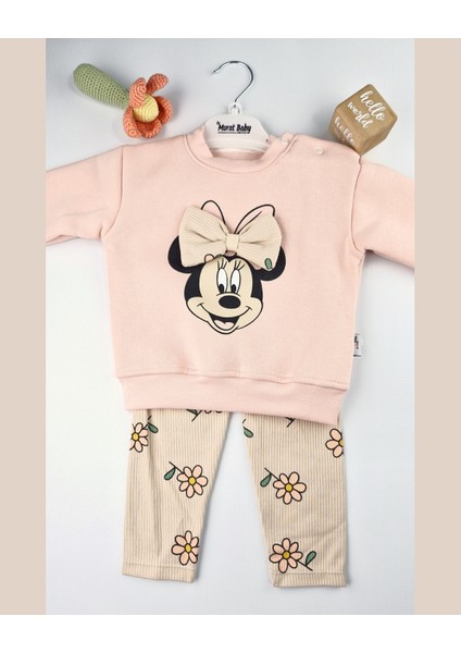 Kız Bebek Fiyonklu Karakter Baskılı 2’li Takım – Pudra / Gül Kurusu / Yavruağzı (6–24 Ay) fiyatları