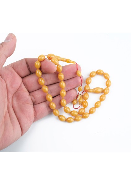 Kadim Katalin Eski Zil Kulpu Obje Usta Işi Imzalı Beyzi Kesim 7X10.5MM Tesbih -Sarı fiyatları