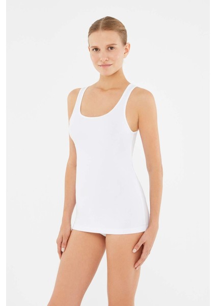 Kadın Pamuklu Geniş Yaka Kalın Askılı Atlet 2'li Paket 5005KC