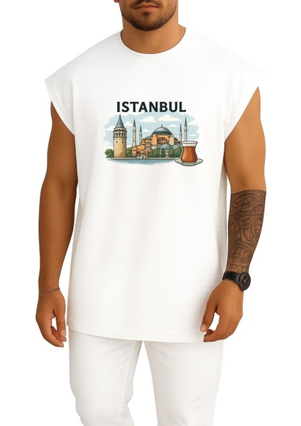 Oversize Istanbul - Ayasofya Camii ve Çay Göğüs Tasarımlı Atlet