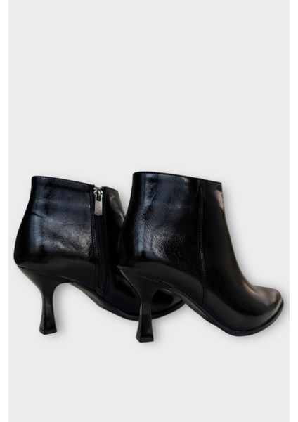 Topuklu Fermuarlı Kadın Bot (8 Cm) Siyah - Siyah indirimleri