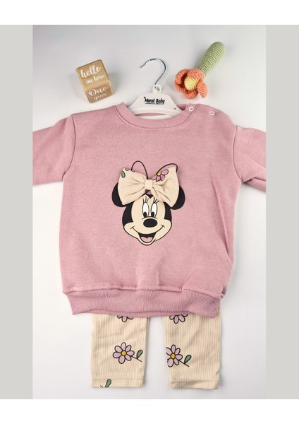 Kız Bebek Fiyonklu Karakter Baskılı 2’li Takım – Pudra / Gül Kurusu / Yavruağzı (6–24 Ay) fiyatları