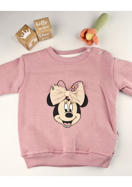 Kız Bebek Fiyonklu Karakter Baskılı 2’li Takım – Pudra / Gül Kurusu / Yavruağzı (6–24 Ay)