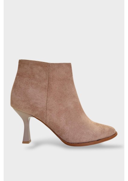 Topuklu Fermuarlı Kadın Bot (8 Cm) Vizon