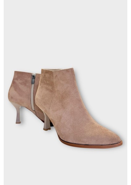 Topuklu Fermuarlı Kadın Bot (8 Cm) Vizon fiyatları