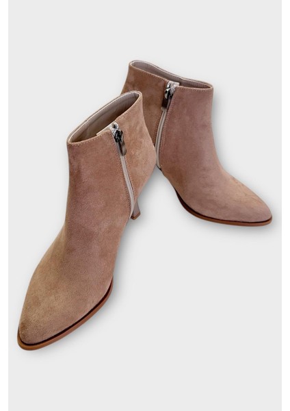 Topuklu Fermuarlı Kadın Bot (8 Cm) Vizon fırsatları
