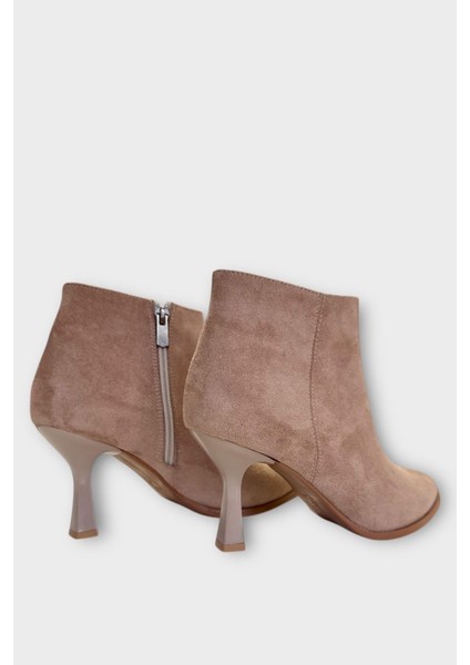 Topuklu Fermuarlı Kadın Bot (8 Cm) Vizon indirimleri