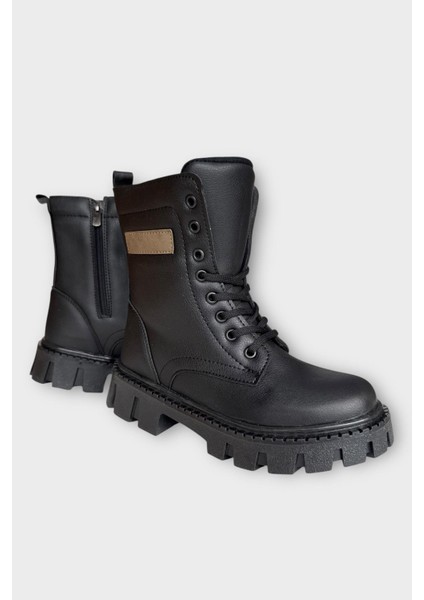 Kışlık Bağcıklı Fermuarlı Uzun Kadın Bot SİYAH fiyatları