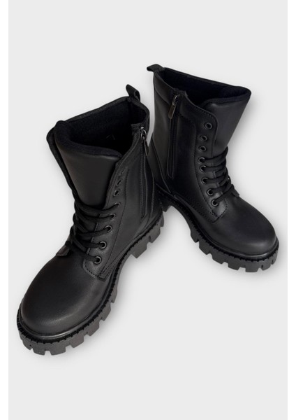 Kışlık Bağcıklı Fermuarlı Uzun Kadın Bot SİYAH fırsatları