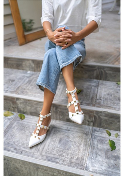 Souzal Kadin Çimen Yeşil Piramit Detay Topuklu Ayakkabi modelleri