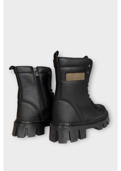 Kışlık Bağcıklı Fermuarlı Uzun Kadın Bot SİYAH indirimleri
