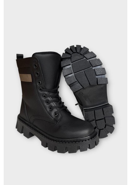 Kışlık Bağcıklı Fermuarlı Uzun Kadın Bot SİYAH