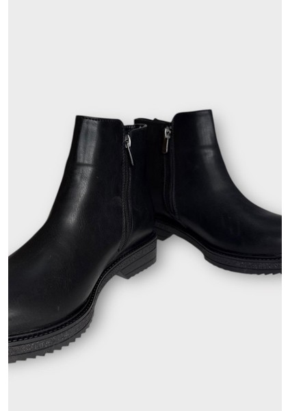 Kadın Fermuarlı Tarz Klasik Bot Siyah - Gümüş modelleri