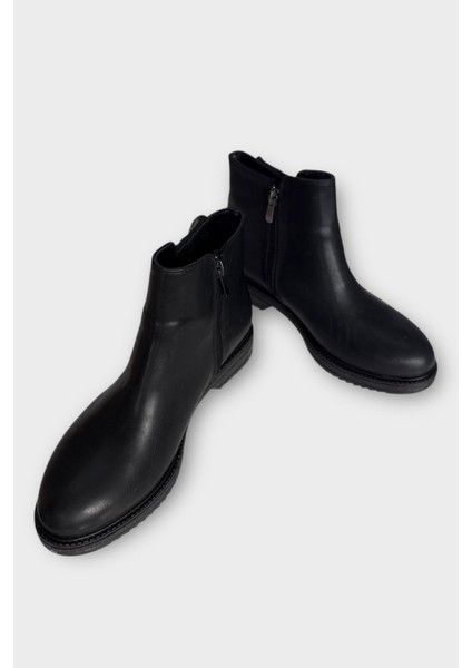 Kadın Fermuarlı Tarz Klasik Bot Siyah - Gümüş fırsatları