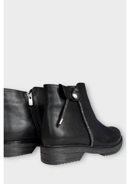 Kadın Fermuarlı Tarz Klasik Bot Siyah - Gümüş indirimleri