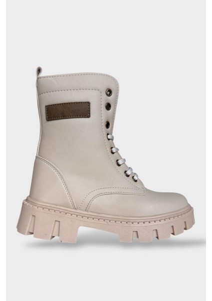 Kışlık Bağcıklı Fermuarlı Uzun Kadın Bot BEJ