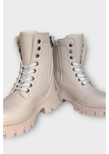 Kışlık Bağcıklı Fermuarlı Uzun Kadın Bot BEJ fırsatları