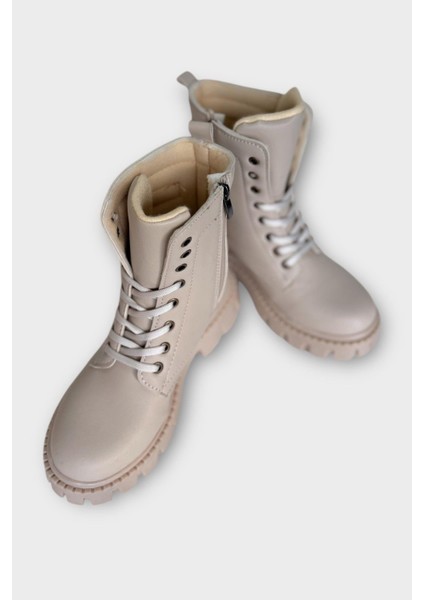 Kışlık Bağcıklı Fermuarlı Uzun Kadın Bot BEJ indirimleri