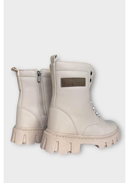 Kışlık Bağcıklı Fermuarlı Uzun Kadın Bot BEJ