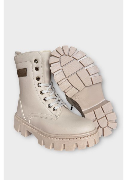 Kışlık Bağcıklı Fermuarlı Uzun Kadın Bot BEJ