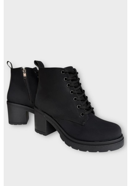Kadın Bağcık Detaylı Fermuarlı Kalın Topuk Bot Siyah - Füme fiyatları